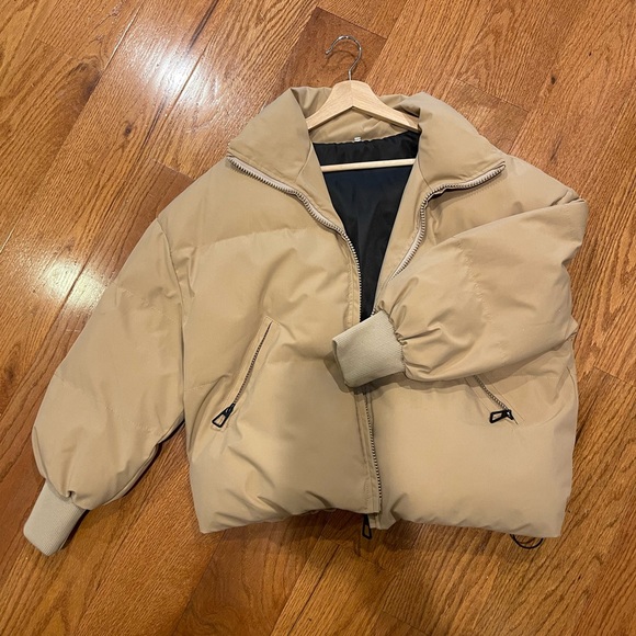 Lianlive Store Jackets & Blazers - Cropped Puffer Jacket Oversized Khaki Small
